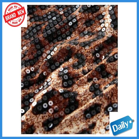 Sequin Mini Skirt with Leopard Print, Medium Stretch, Ruched Fit - Picture 6 of 6